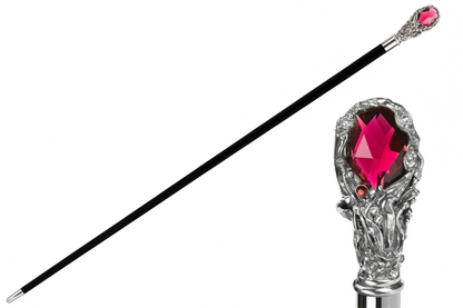 Luxury Red Gem Walking Cane with Crystal-Encrusted Brass Handle