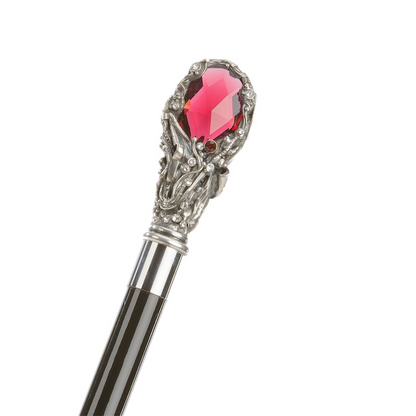 Luxury Red Gem Walking Cane with Crystal-Encrusted Brass Handle
