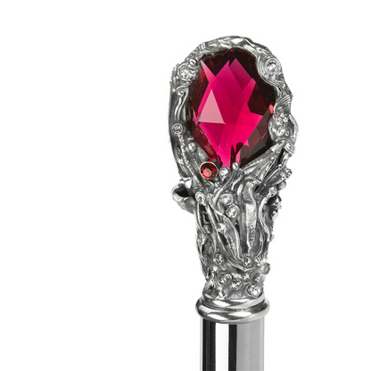 Luxury Red Gem Walking Cane with Crystal-Encrusted Brass Handle