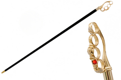 Luxury Brass Knuckles Handmade Walking Cane with Swarovski Crystals