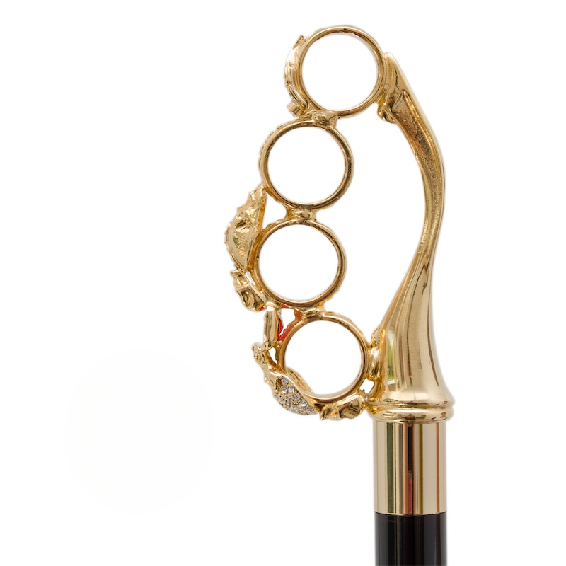 Luxury Brass Knuckles Handmade Walking Cane with Swarovski Crystals