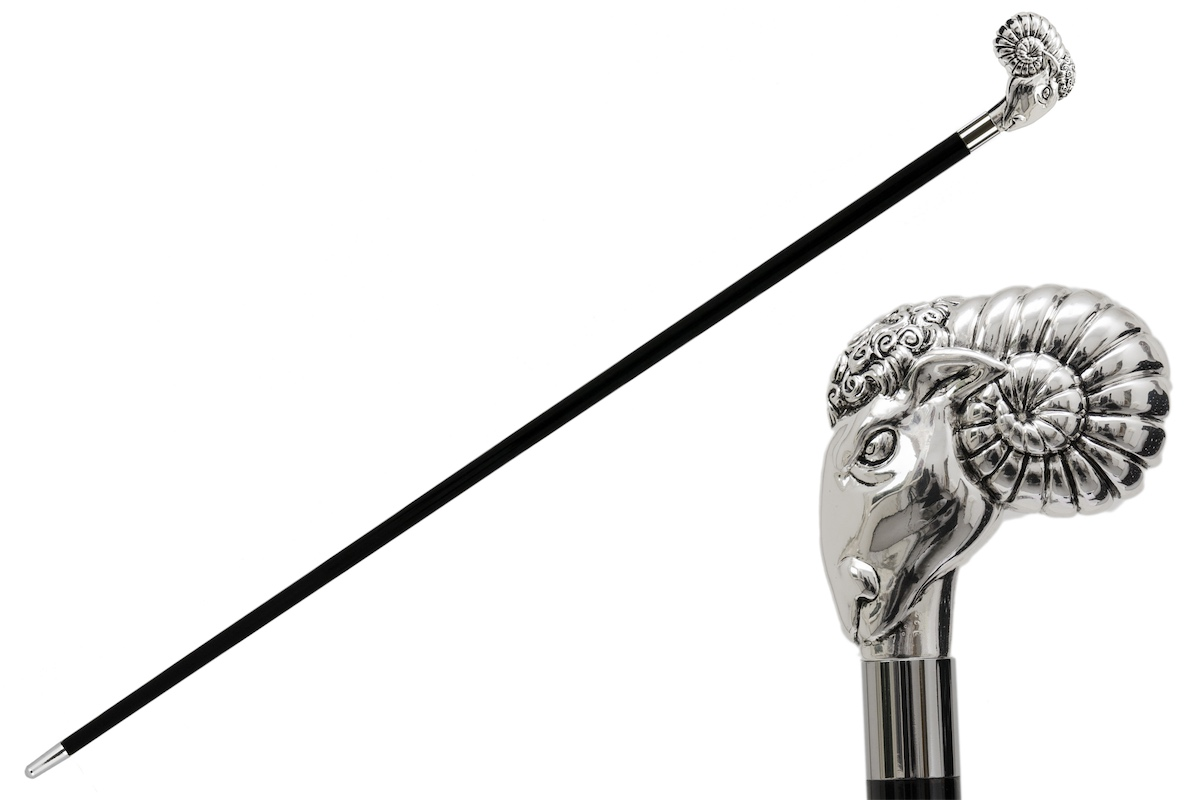 Luxury Silver Ram Handmade Walking Cane with Silver-Plated Handle