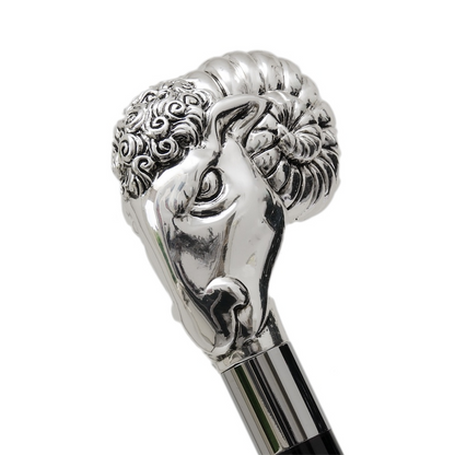 Luxury Silver Ram Handmade Walking Cane with Silver-Plated Handle
