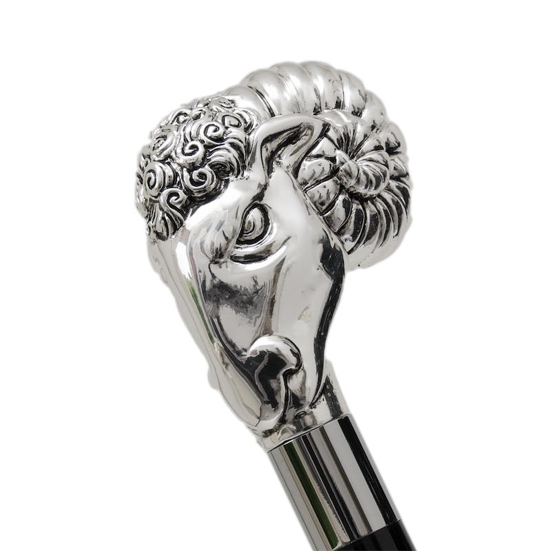 Luxury Silver Ram Handmade Walking Cane with Silver-Plated Handle