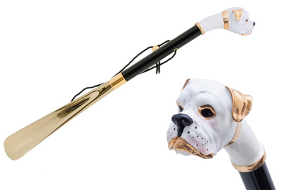 White Boxer Enameled Brass Handle Shoehorn – Handmade in Italy