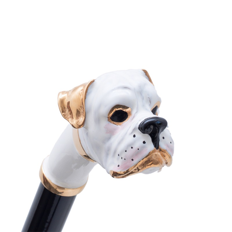 White Boxer Enameled Brass Handle Shoehorn – Handmade in Italy