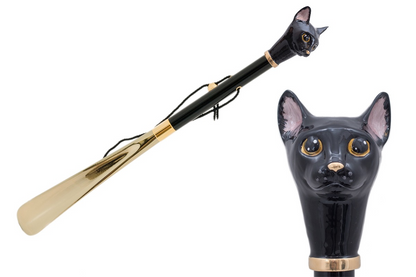 Enameled Brass Handle Black Cat Shoehorn – Handmade in Italy