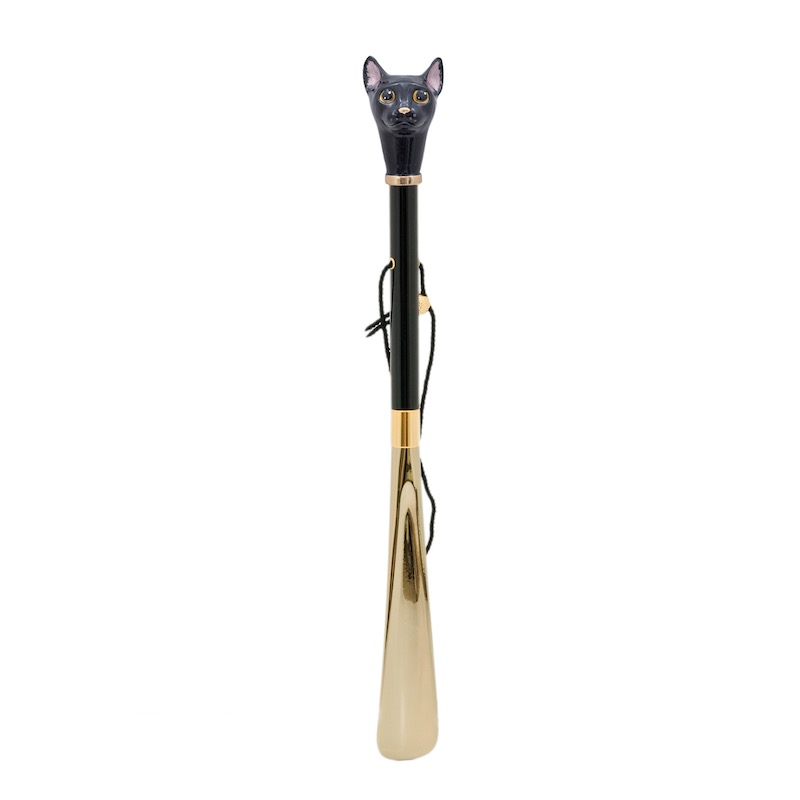Enameled Brass Handle Black Cat Shoehorn – Handmade in Italy