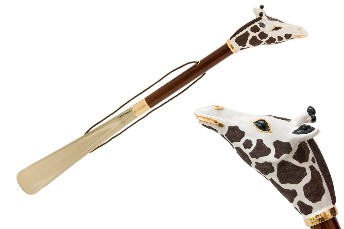 Giraffe Head Handle Shoehorn with Wooden Shaft - Italian Craft