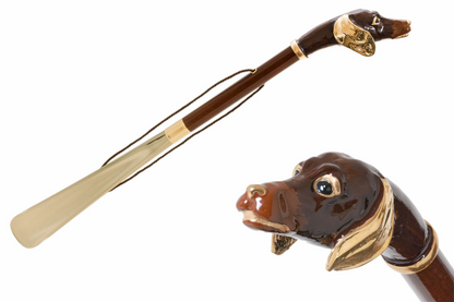 Dachshund Enameled Brass Handle Shoehorn – Handmade in Italy