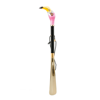 Flamingo Enameled Brass Handle Shoehorn – Handmade in Italy