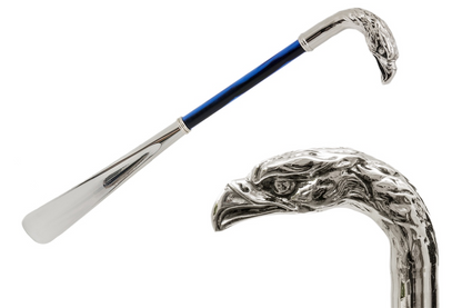 Unique Silver Eagle Handle Blue Shoehorn – Handmade in Italy