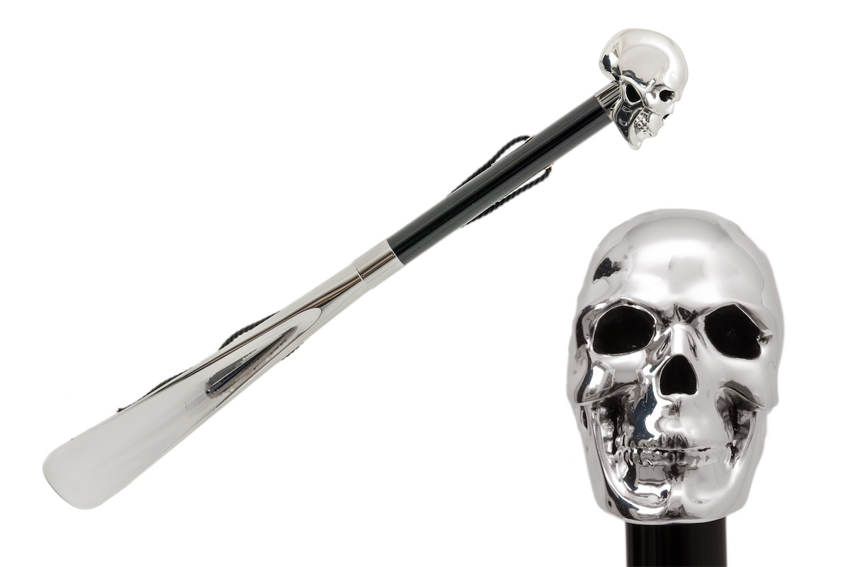 Silver Skull Silver Plated Resin Handle Shoehorn – Handmade in Italy