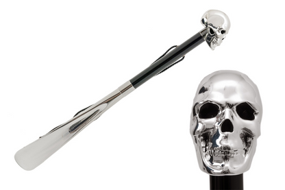 Silver Skull Silver Plated Resin Handle Shoehorn – Handmade in Italy