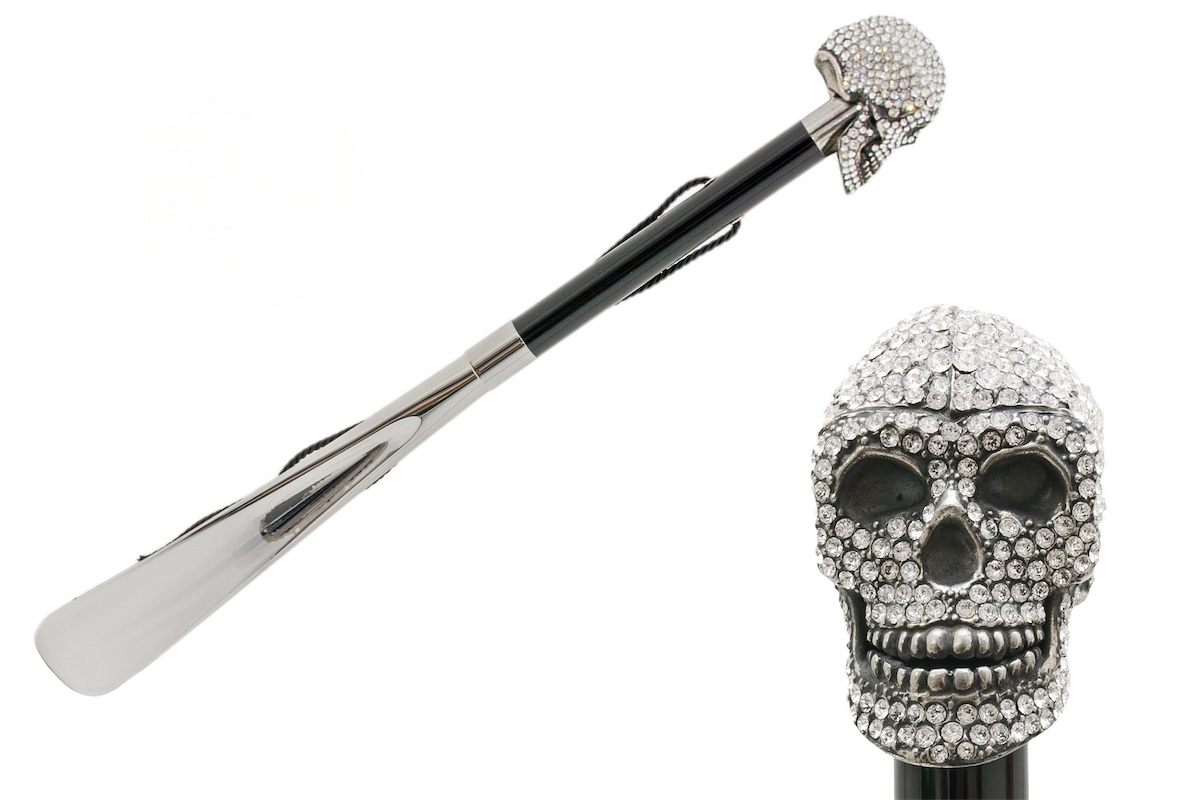 Designer Swarovski Skull Handle Shoehorn – Handmade in Italy