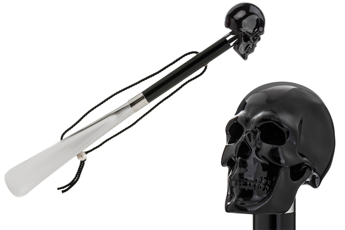 Luxury Black Skull Handle Shoehorn – Handmade in Italy