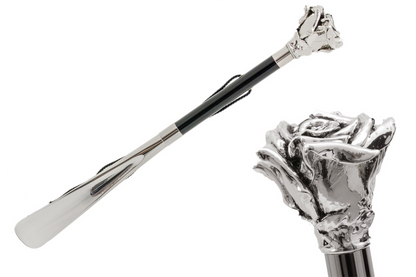 Luxury Design Silver Rose Handle Shoehorn – Handmade in Italy