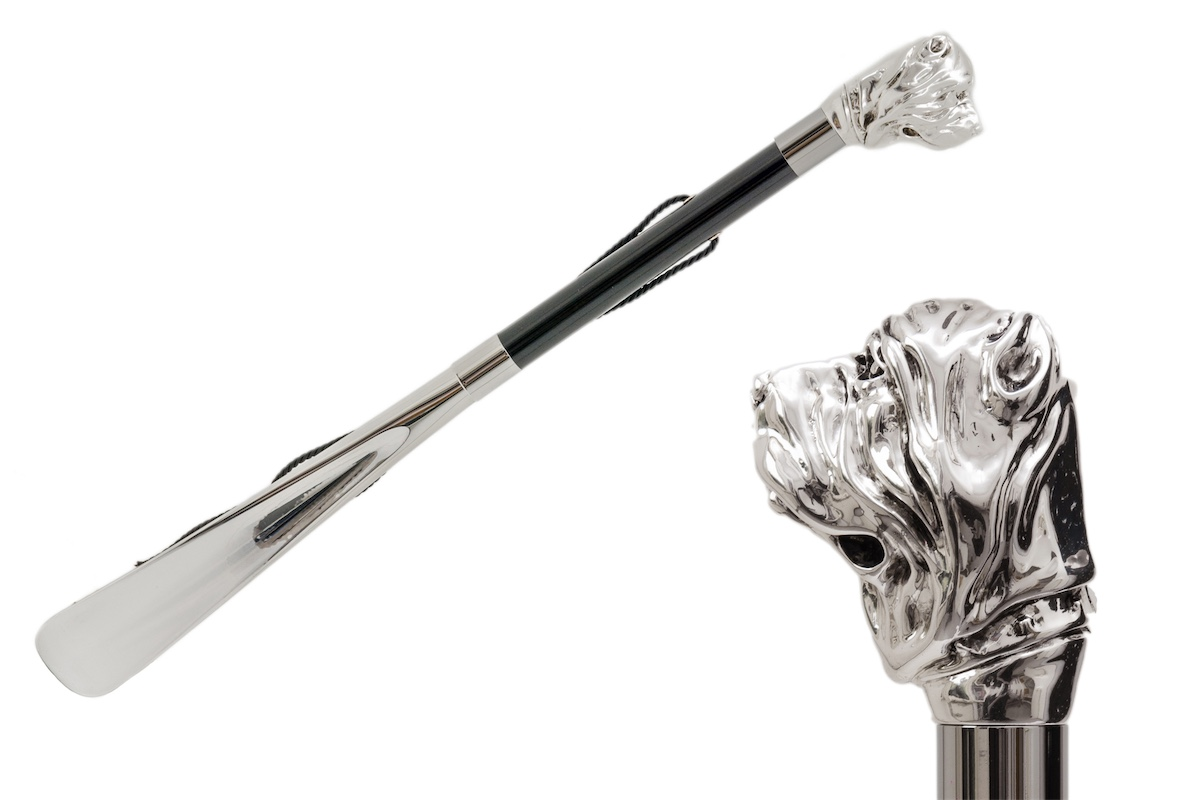 Designer Silver Mastiff Handle Shoehorn – Handmade in Italy