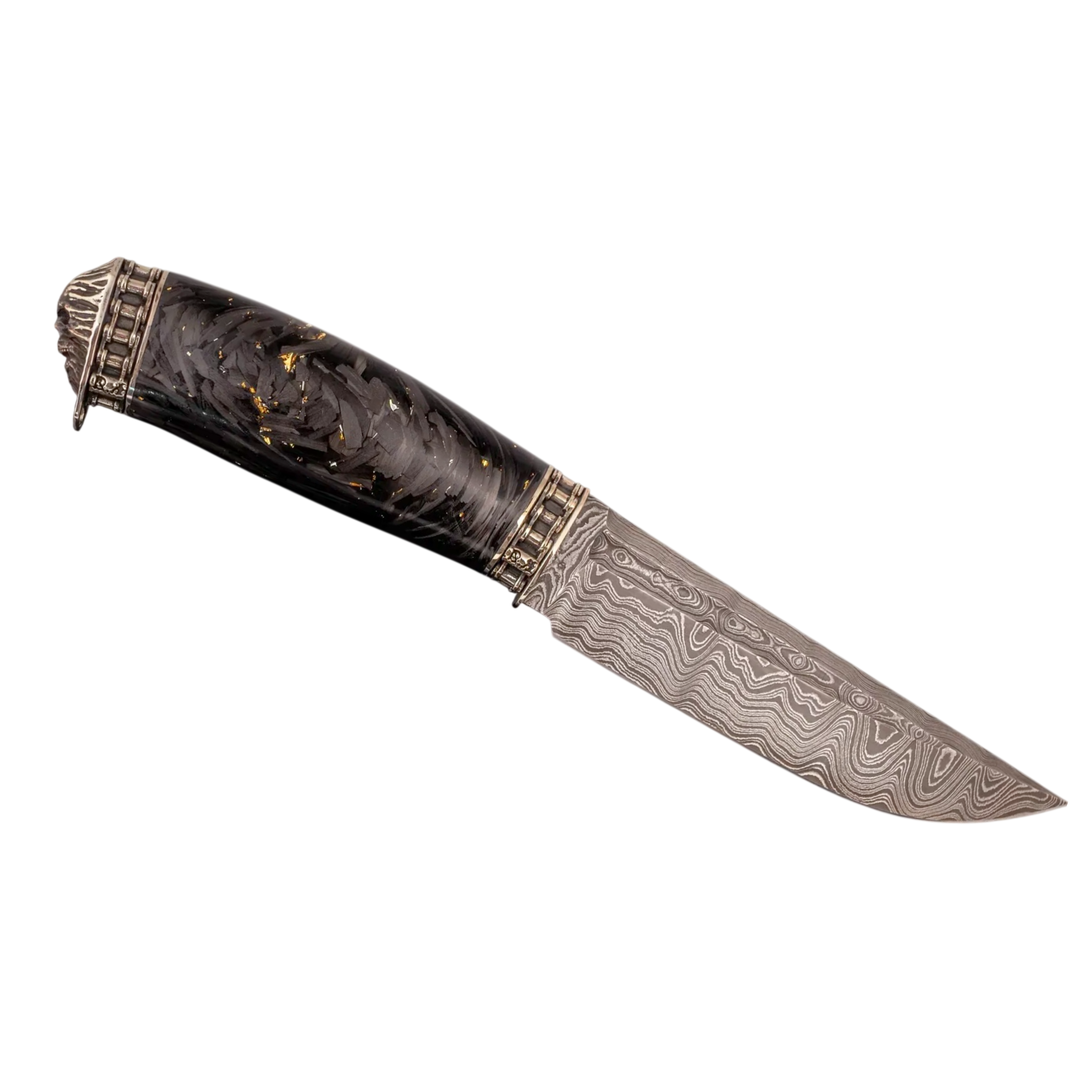 custom handmade Damascus steel knife with skull handle
