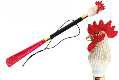 Italian Shoehorn with Enamelled Rooster Handle and Golden Accents