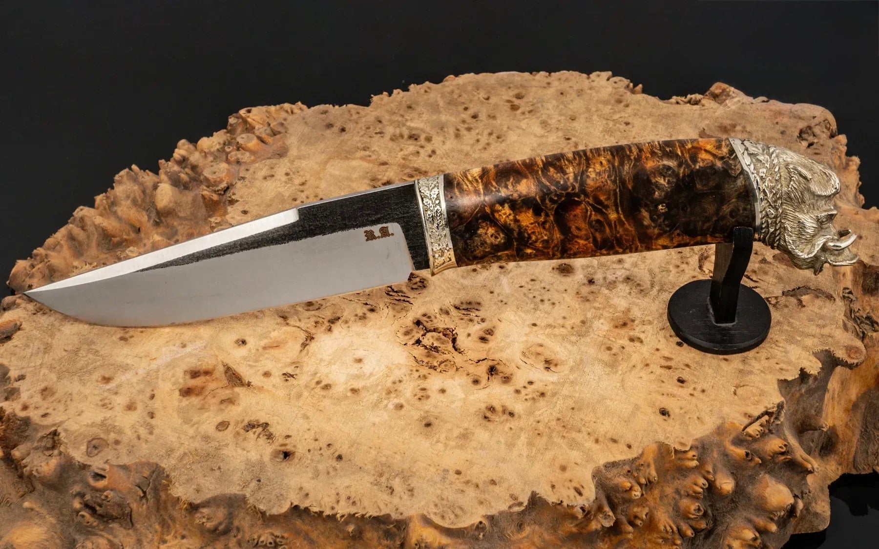 exclusive handmade knife with wild boar design
