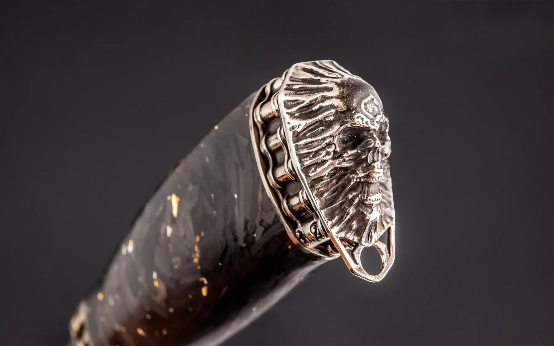 handmade Damascus steel knife with nickel silver skull pommel