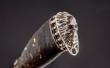 handmade Damascus steel knife with nickel silver skull pommel