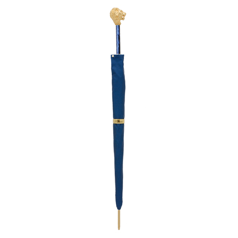 Blue Umbrella with Gold Lion Handle – Handmade in Italy