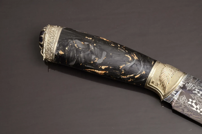 Exclusive Mosaic Damascus Knife with Carbon Handle and Gemstone
