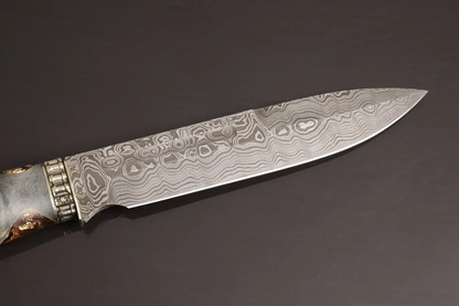 Luxury Damascus Steel Knife with Hybrid Handle and Leather Sheath - Elegant Knives