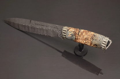 Luxury Damascus Steel Knife with Hybrid Handle and Leather Sheath - Elegant Knives
