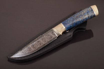 Collectible Knife Ocean with Mosaic Damascus Steel and Birch Handle