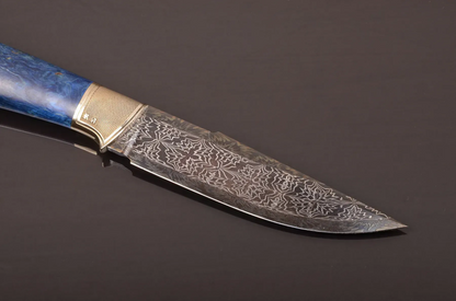 Collectible Knife Ocean with Mosaic Damascus Steel and Birch Handle