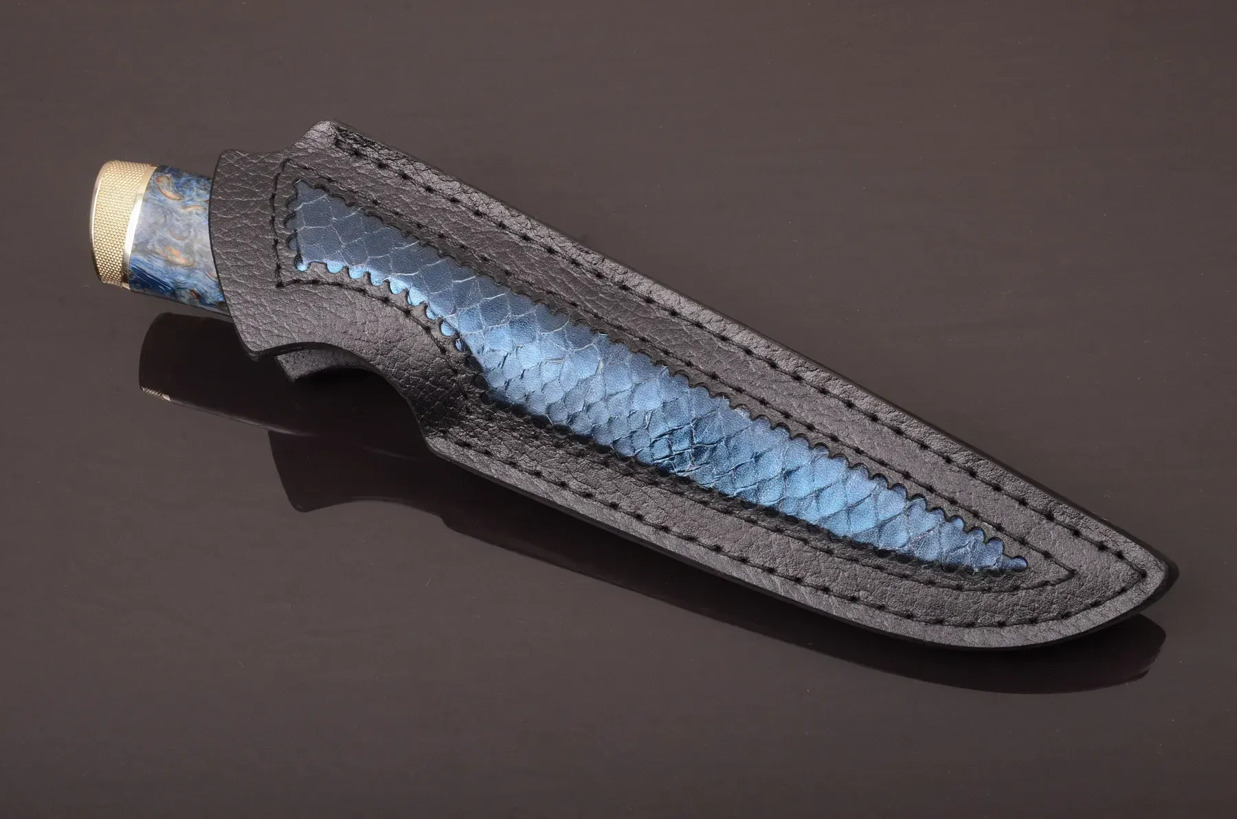 Collectible Knife Ocean with Mosaic Damascus Steel and Birch Handle