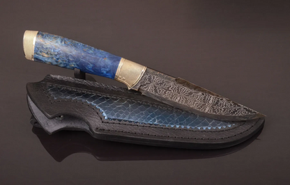 Collectible Knife Ocean with Mosaic Damascus Steel and Birch Handle