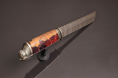 Handcrafted Tanto Knife with Damascus Steel Blade and Hybrid Handle