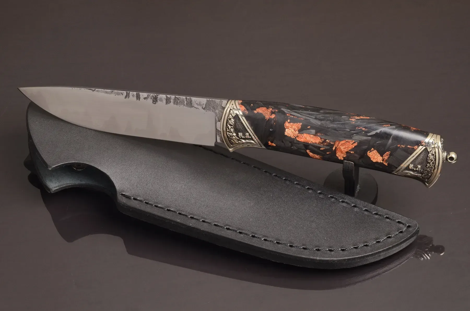 Exclusive Collectible Knife with Carbon Handle and Python Leather Sheath