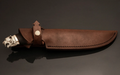 Handmade Collectible Knife with Oak Handle and Leather Sheath