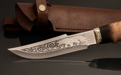 Handmade Collectible Knife with Oak Handle and Leather Sheath