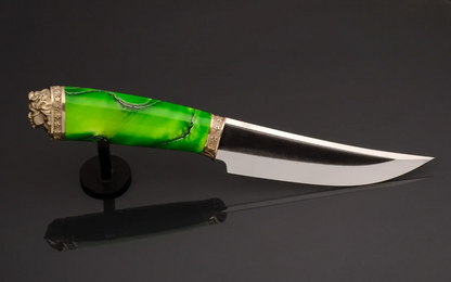 Handmade N690 Steel Knife with Acrylic Handle and Mask Motif
