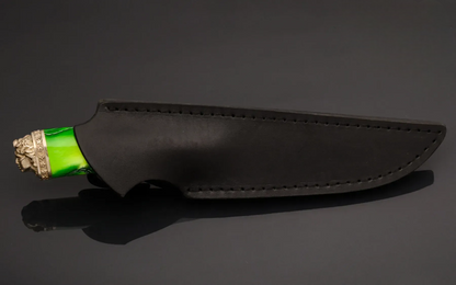 Handmade N690 Steel Knife with Acrylic Handle and Mask Motif