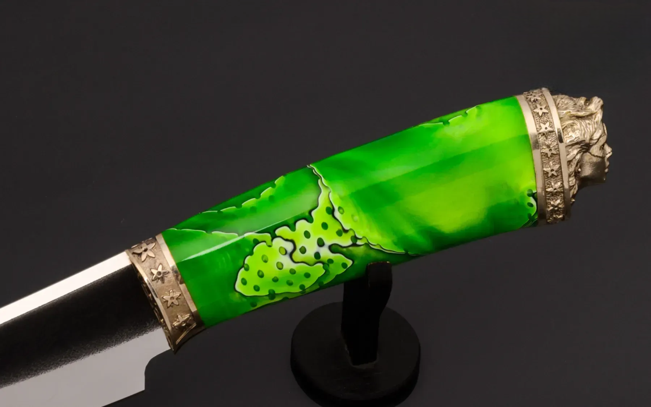 Handmade N690 Steel Knife with Acrylic Handle and Mask Motif