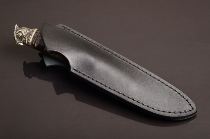 Handmade Knife Owl with Stabilized Ash Handle and N690 Steel Blade - Elegant Knives