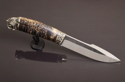 Handmade Knife Owl with Stabilized Ash Handle and N690 Steel Blade - Elegant Knives