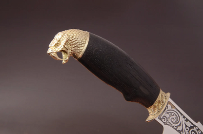 Snake-Style Knife with Etched Stainless Blade and Oak Handle