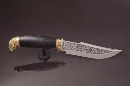 Snake-Style Knife with Etched Stainless Blade and Oak Handle