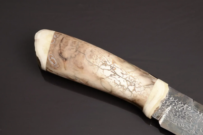 Exclusive Mosaic Damascus Knife with Mammoth Tooth Handle