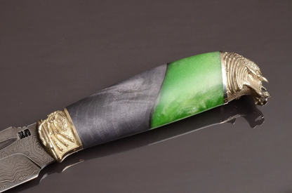 Collectible Damascus Steel Knife with Hybrid Handle and Leather Sheath