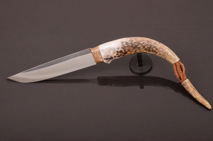 Yakut Knife N690 Steel with Moose Antler Handle and Leather Sheath