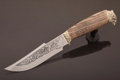 Eagle Collectible Knife with Maple Burl Handle and Leather Sheath
